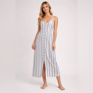 Topshop Striped Button Front Midi Dress Size 8